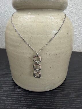 Modern Geometric Triple-Link Silver Pendant